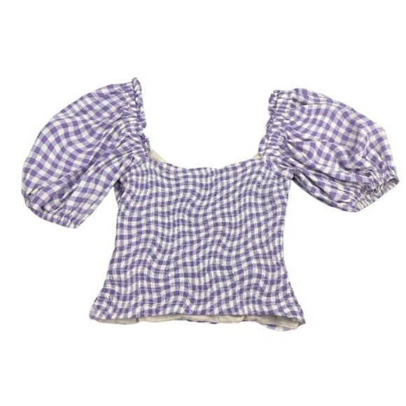 ASTR The Label Gingham Check Smocked Puff Sleeve Crop Top Sz XS - Picture 6 of 6
